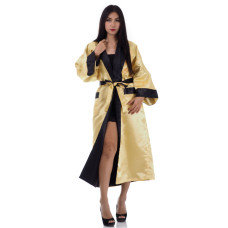 Gold-Black Japanese Reversible Satin Kimono Robe for Women QKY3W